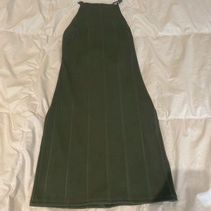 Green mock neck dress with chain back